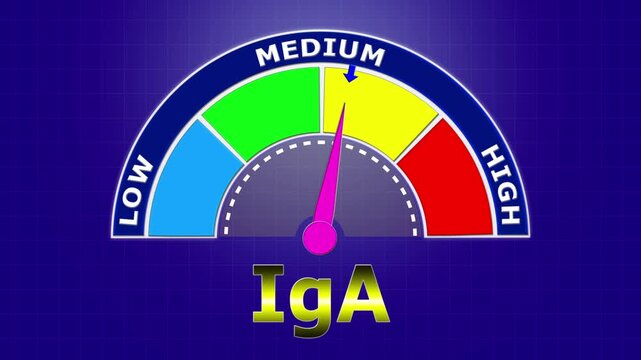4K Animated IgA Level Meter Increasing from Low to High Levels , Assessing Mucosal Immunity and Infection Protection.