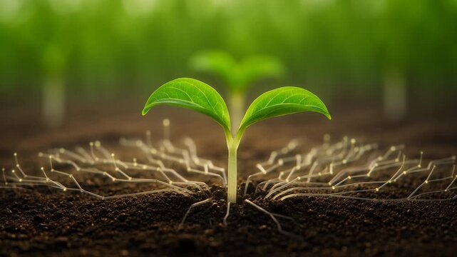 Seedling Growing with Digital Root System Under Greenhouse Lighting