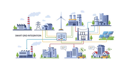 Smart Grid Integration Concept: Renewable Energy, Power Distribution & Electric Vehicle Charging Infrastructure