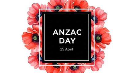 A solemn display of red poppies and black ribbon frames a white sign proclaiming "ANZAC DAY 2026," creating a powerful and respectful tribute to commemorate the bravery and sacrifice of servicemen ...