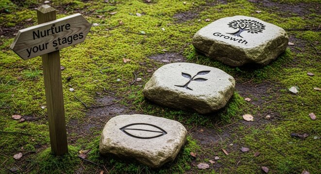 Three Stepping Stones Symbolizing Growth in Nature