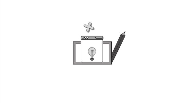 Lightbulb idea in browser with pencil animation, Simple flat animated showing a browser window with a lightbulb inside