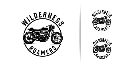 Vintage Motorcycle Emblem with Wilderness Roamers Text. © Arga