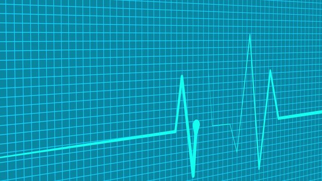 Electrocardiogram heartbeat wave signal animation on grid background