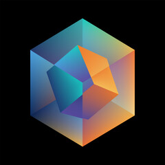 Abstract 3D isometric nested cubes with colorful gradients