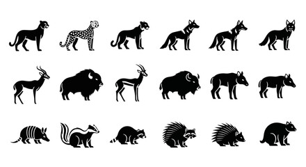 Naklejka premium Various Animal Silhouettes in Different Poses.
