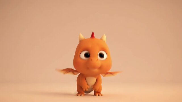 Cute cartoon orange baby dragon on peach background animation ready for kids content and educational projects with clean design