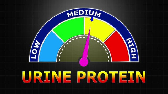 4K Animated Urine Protein (Albuminuria) Level Meter Increasing from Low to High Levels , Assessing Kidney Damage and Proteinuria.