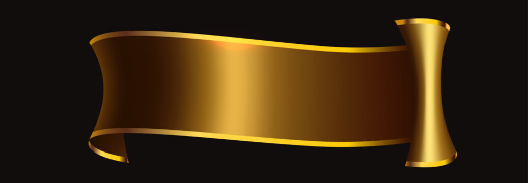 Elegant golden metallic scroll banner with a luxurious gradient effect on a dark background.