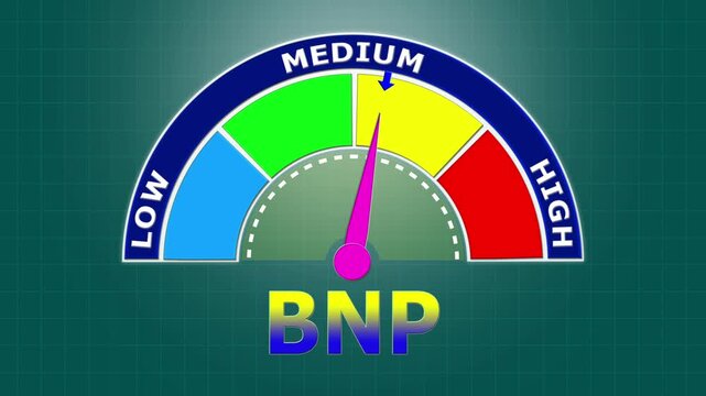 4K Animated BNP (B-type Natriuretic Peptide) Level Meter Increasing from Low to High Levels , Monitoring Heart Failure and Cardiac Stress.