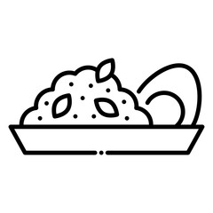 Fototapeta premium Fried Rice Salad with Egg and Herbs in Bowl Line Art Icon