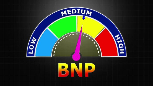 4K Animated BNP (B-type Natriuretic Peptide) Level Meter Increasing from Low to High Levels , Monitoring Heart Failure and Cardiac Stress.