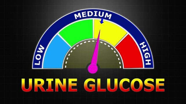 4K Animated Urine Glucose Level Meter Increasing from Low to High Levels , Monitoring Glucosuria for Diabetes and Renal Threshold Assessment.