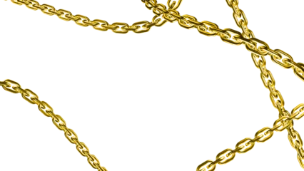 Fotobehang Goud Golden luxury chains draped across a transparent checkered background  © ontimefarhad