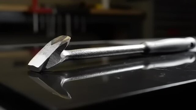 Silver Meat Tenderizer on Black Surface.