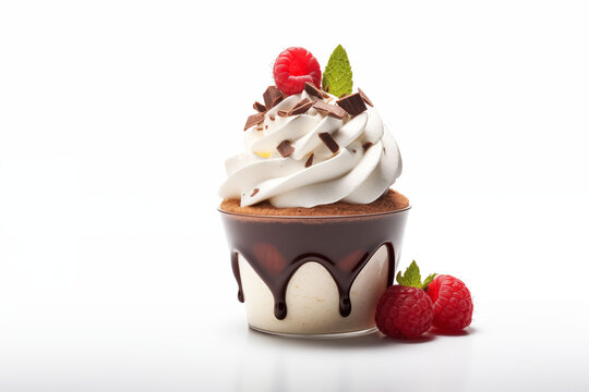 Cake isolated on a white background under studio lighting.