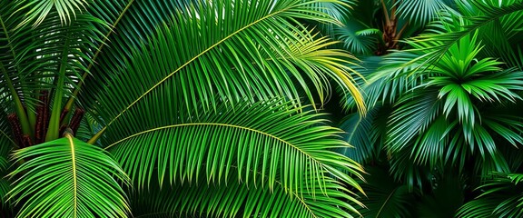 Lush green palm tree, vibrant foliage, tropical scene,  paradise,  green