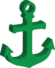 Fototapeta premium 3D Icon Green Anchor Symbol for Maritime, Nautical and Ocean Navigation Design Transparent Background