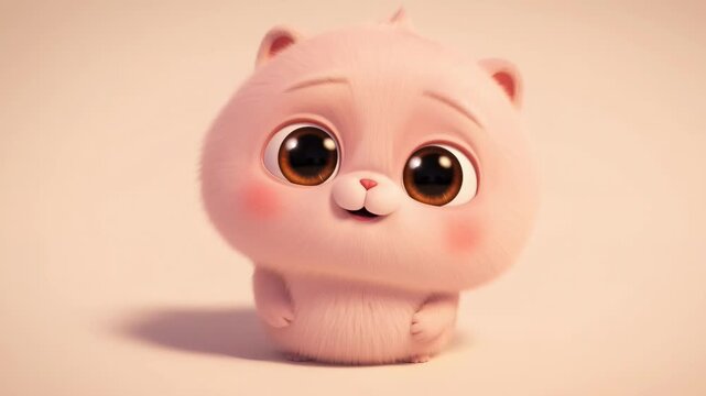 Adorable cartoon fluffy pet with big eyes animated character design rendering of a cute creature perfect for childrens content and social media
