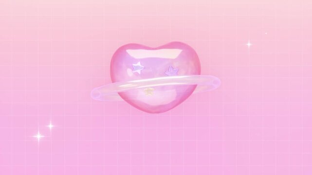 Dreamy Kawaii Holographic Heart Floating 3D Loop Animation, Pastel Pink Yumekawaii Background