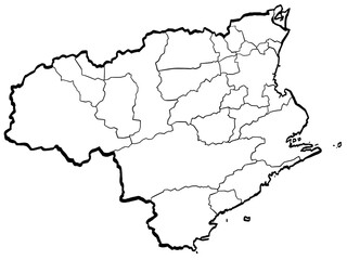 徳島県地図 筆タッチ 市町村区分 和風 四国 西日本 / A brushstroke map of Tokushima prefecture 2