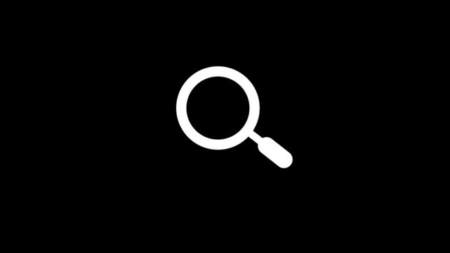 White magnifying glass icon on black background search