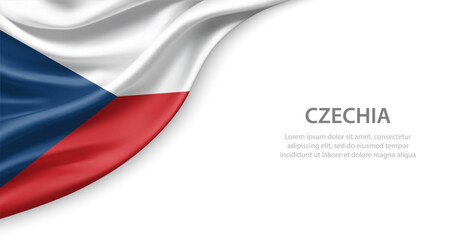 Obraz premium Czechia Waving National Flag Template Background With Copy Space