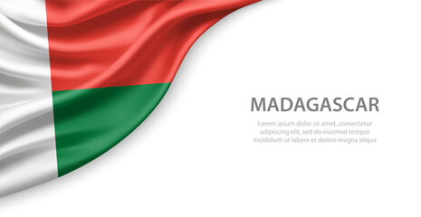 Madagascar Waving National Flag Template Background With Copy Space