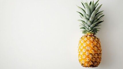 Fresh Ripe Pineapple with Green Leaves on White Background