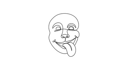 Funny Face Line Art Drawing, Tongue Out, Minimalist Style, White Background