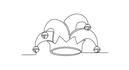 Jester Hat with Bells - Minimalist Line Art Drawing