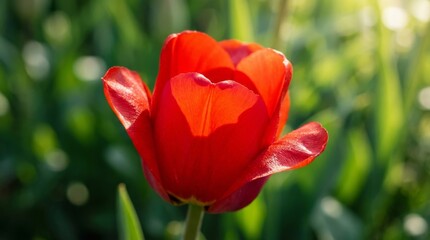 Obraz premium Vibrant Red Tulip Blooming in Garden