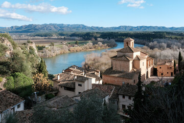 Obraz premium View of Miravet town on sunny winter day. Tarragona, Spain.