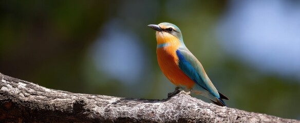 Obraz premium a vibrant bird resting on a tree limb under bright sunshine