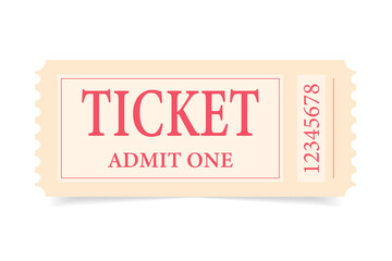 Retro-style ticket template. Beige ticket isolated on a white background. Vector illustration. Ideal for event advertising, vintage design, entertainment themes, and access illustrations.
