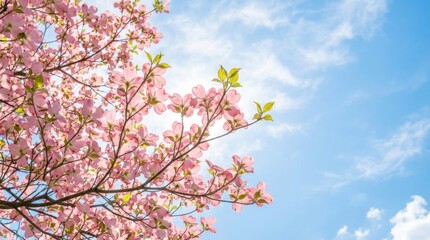 Obraz premium Pink Dogwood Blossoms Against a Bright Blue Sky