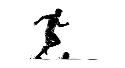 Fototapeta premium silhouette of a male soccer player dribbling the football with power and agility embodying competitive sports.