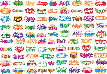 Colorful Holi Festival Typography and Fun Illustrations Collection