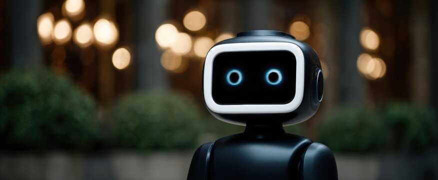 sentient social robot greeter exuding a friendly and welcoming demeanor