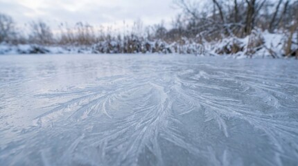 Obraz premium Delicate Frost Patterns on Frozen Ice Surface