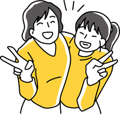 ピースする女性2人