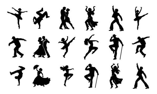 Dance Style Silhouettes Set &ndash; Ballet, Hip Hop, Salsa, Tango, Breakdance, Ballroom, Flamenco, Jazz, Tap, Belly Dance, Disco