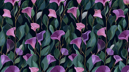 Floral pattern with pink and purple flowers