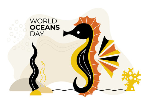 World Oceans Day Seahorse Vector Illustration