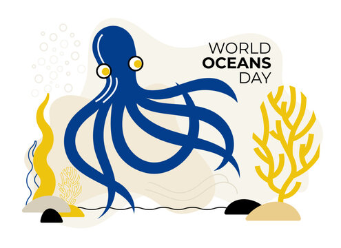 World Oceans Day Octopus Vector Illustration