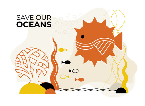World Oceans Day Pufferfish Vector Illustration