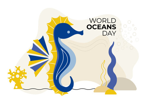 World Oceans Day Seahorse Vector Illustration