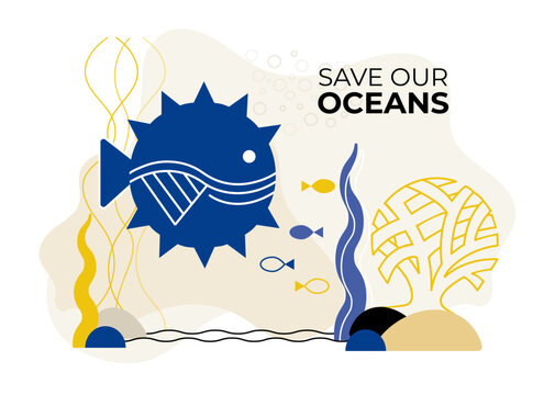 	World Oceans Day Pufferfish Vector Illustration
