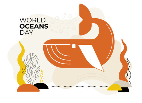 World Oceans Day Whale Vector Illustration