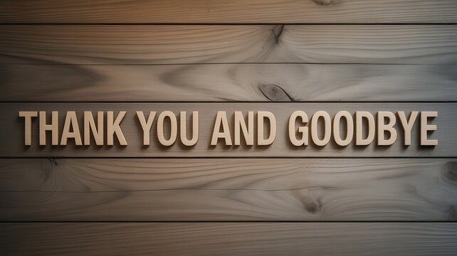 THANK YOU AND GOODBYE" text on rustic wooden background